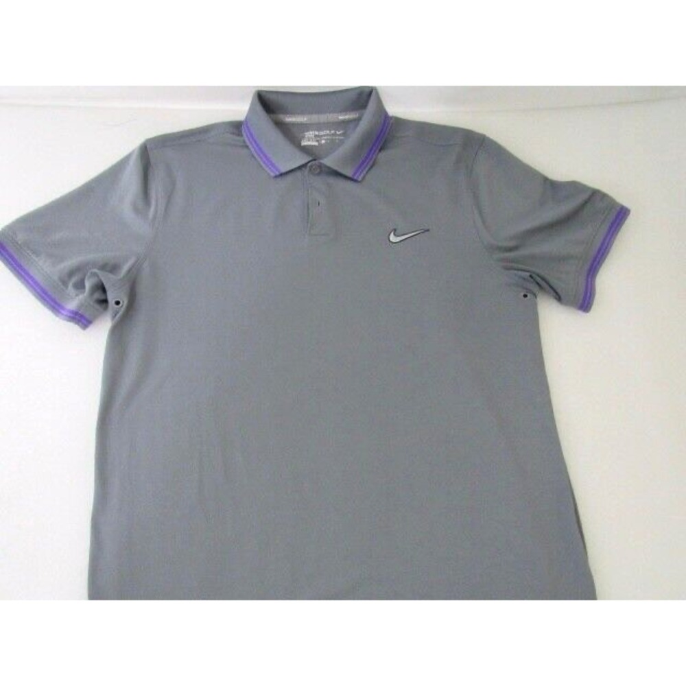 Nike Golf Dri-Fit Gray Purple Trim Air Hole Short Sleeve Polo Mens‎ Sz M